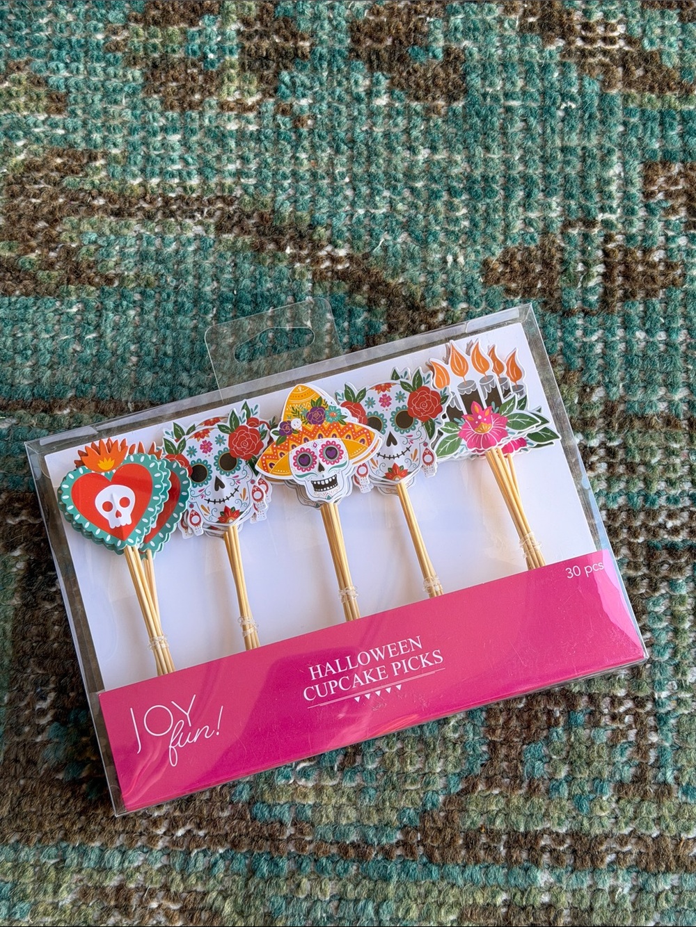 Joyful Halloween Day of the Dead Cupcake Picks - Pink & Yellow - 30 pcs